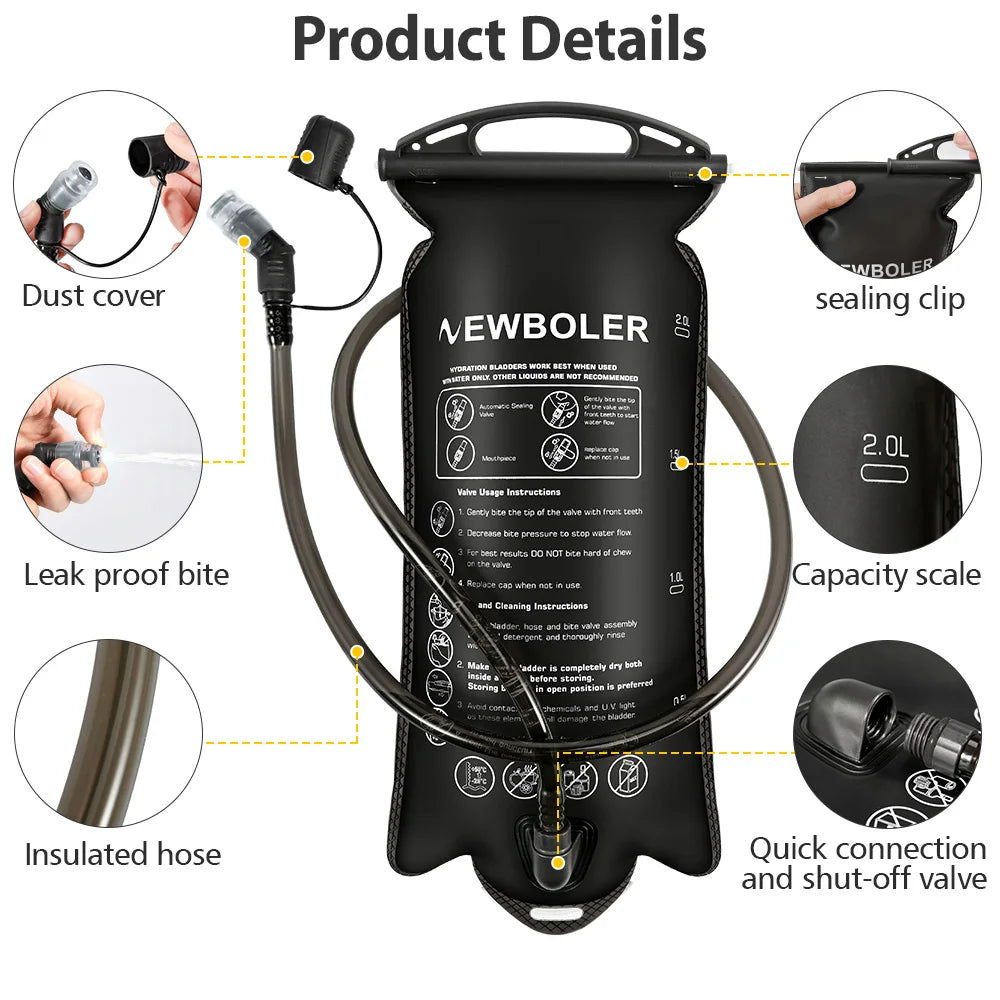 NEWBOLER 1.5L/2L/3L Large Capacity Water Bottle Water Bladder Water Reservoir Hydration Pack Storage Bag BPA Free Water Bag