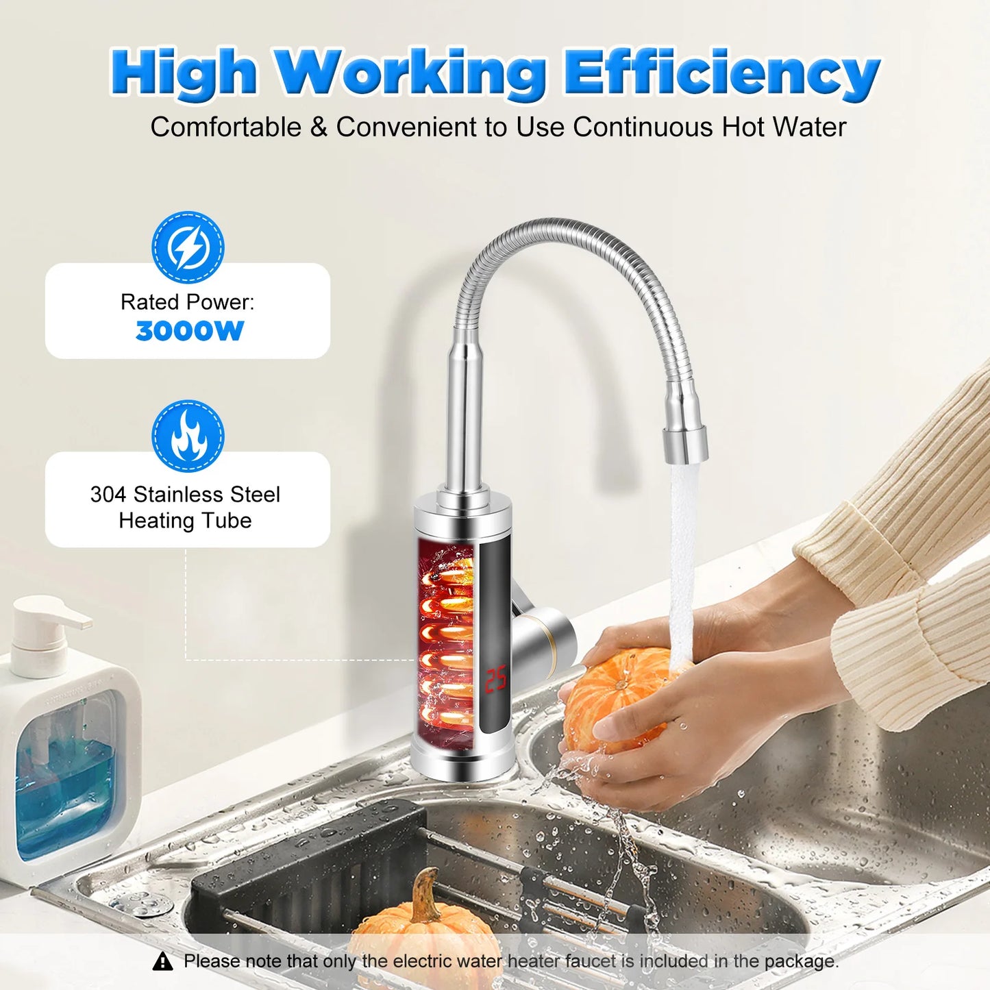 3000W Instant Electric Hot Water Faucet – LED Screen Kitchen & Bathroom Tap