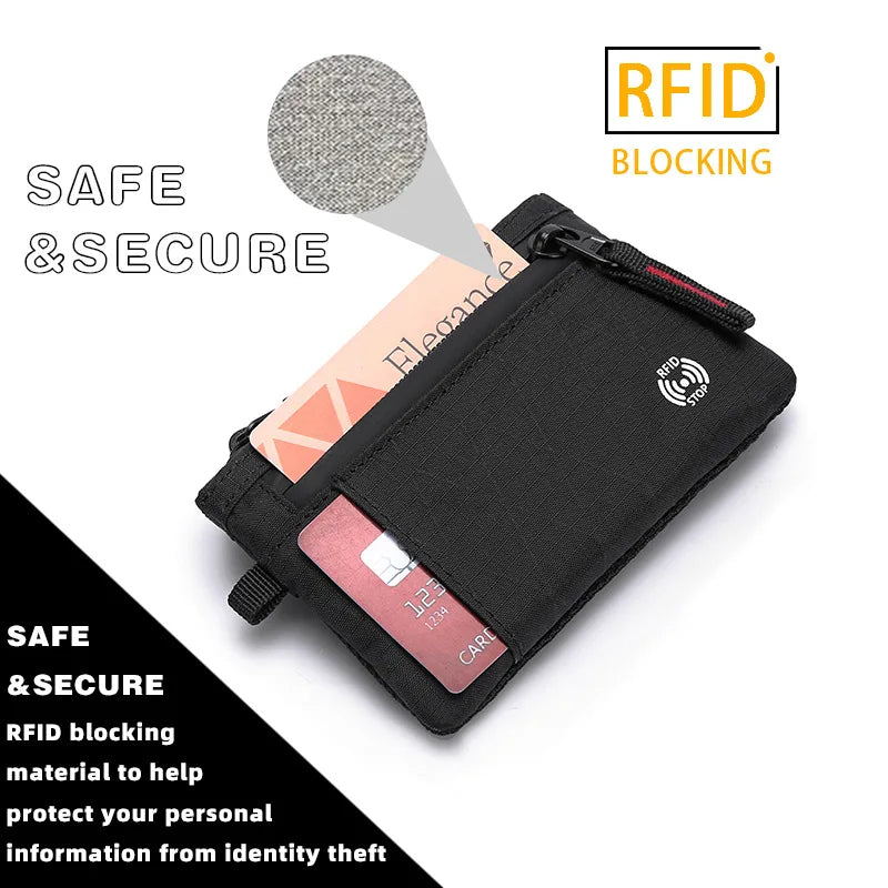 RFID Blocking Slim Nylon Wallet with Carabiner – Men's Tactical Coin Purse & Card Holder