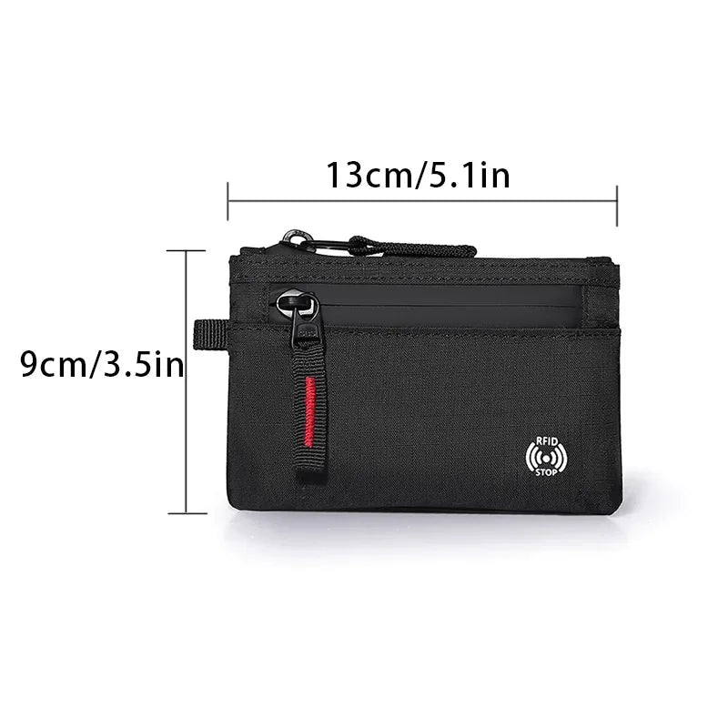 RFID Blocking Slim Nylon Wallet with Carabiner – Men's Tactical Coin Purse & Card Holder