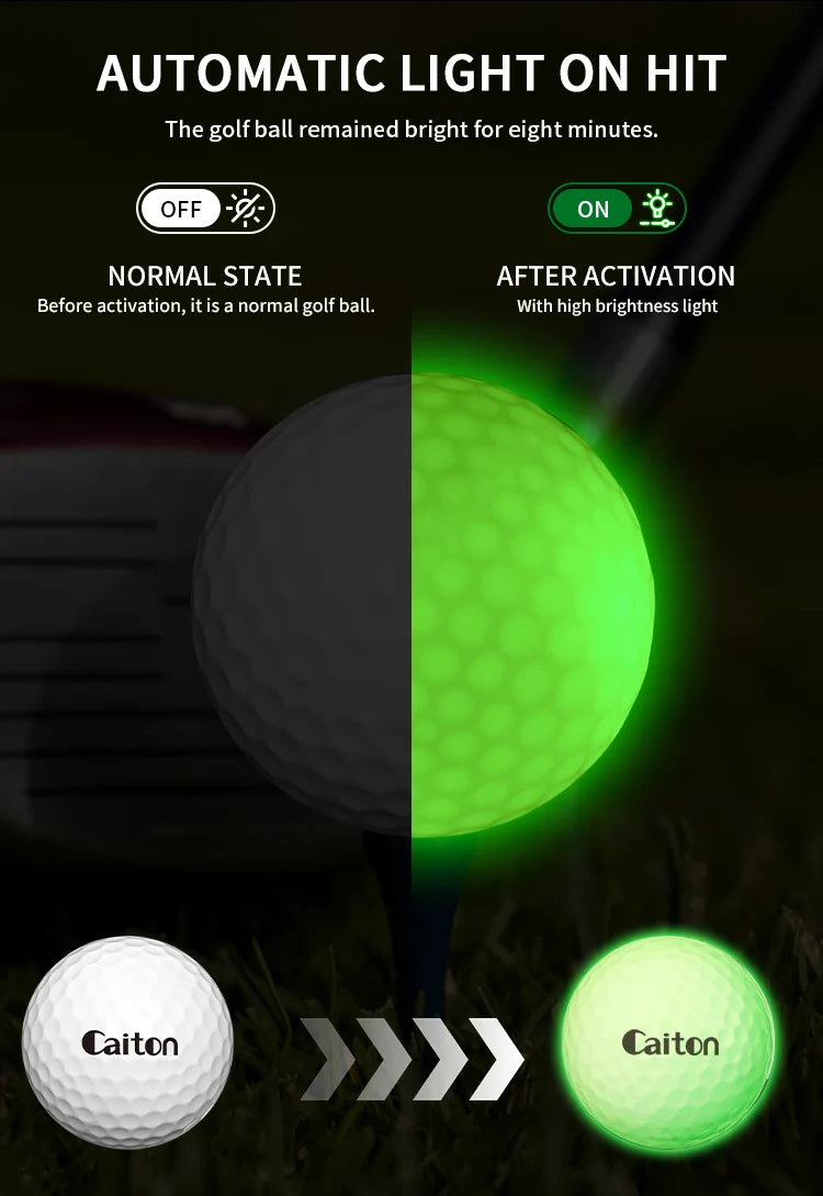 Caiton 6Pcs LED Golf Balls Impact Activated Ultra Bright Night Golf Glow Balls Long Lasting Light Practice Play Gift for Golfers