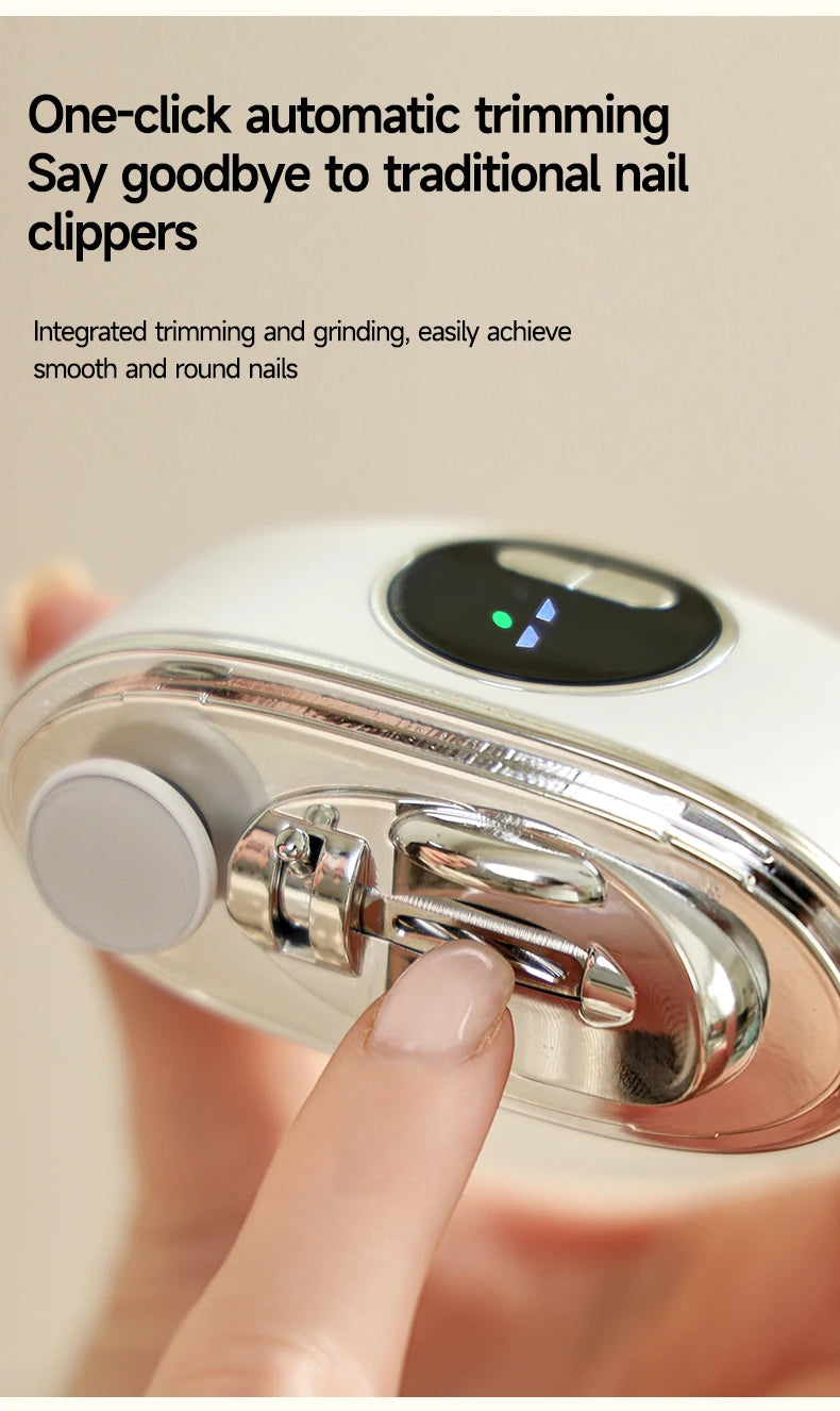 LED Electric Nail Trimmer & Polisher – Quiet Automatic Nail File with Light