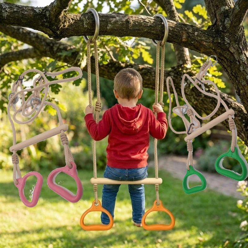 Stable Adjustable Trapeze Swing Rings Bar Home Core Training Kids Backyard Playground Professional Outdoor Indoor Fitness Gear