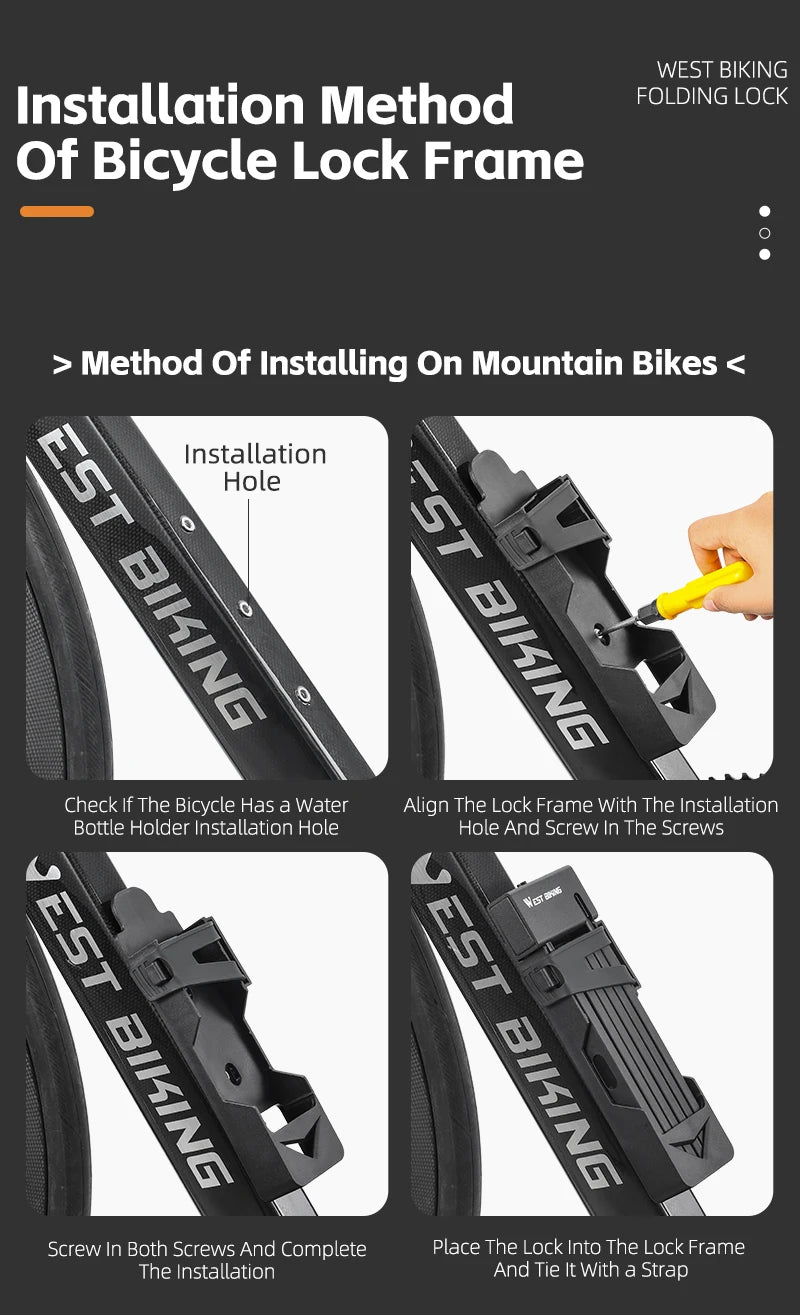 WEST BIKING Foldable Bike Lock Portable Anti-Theft Security Folding Padlock for MTB Road Bike E-bike Scooter Bicycle Accessories
