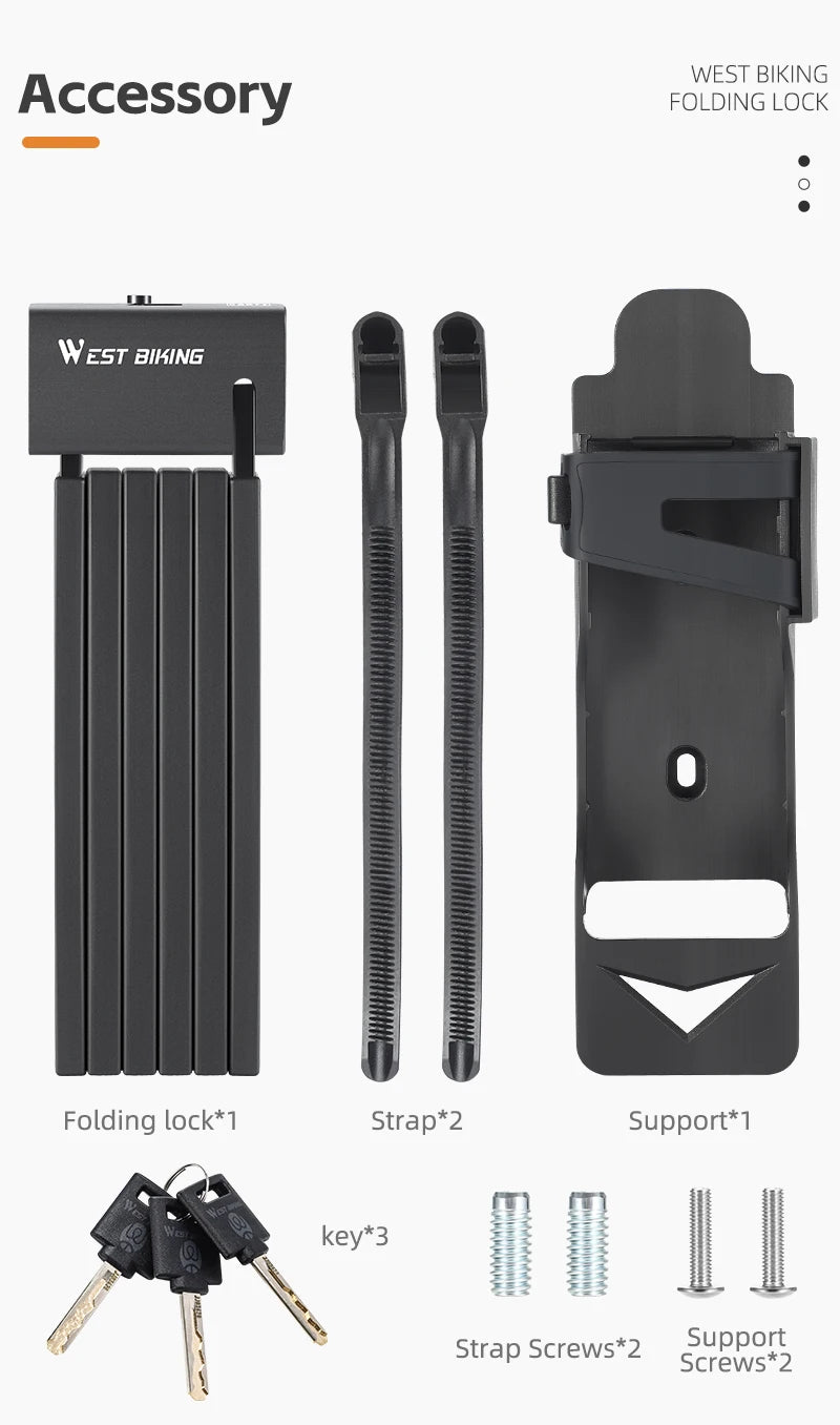 WEST BIKING Foldable Bike Lock Key Strong Security Anti-theft Bicycle Password Lock Heavy Chain Cable Padlock Motorcycle Lock