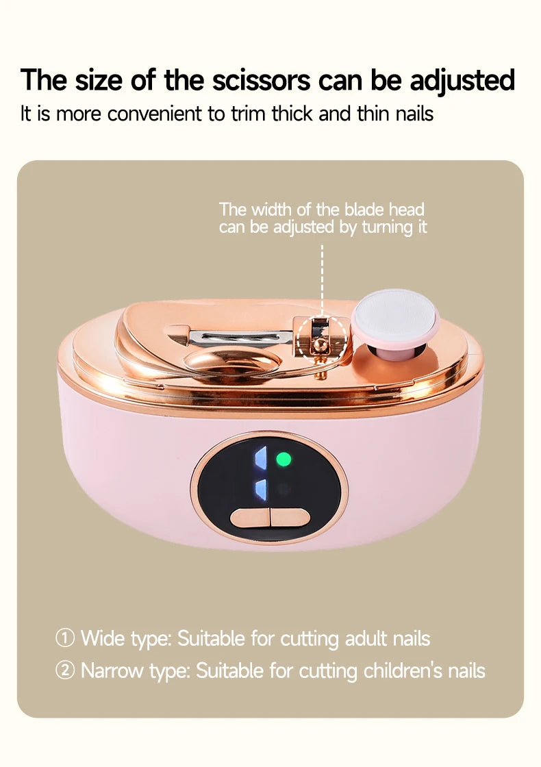 LED Electric Nail Trimmer & Polisher – Quiet Automatic Nail File with Light