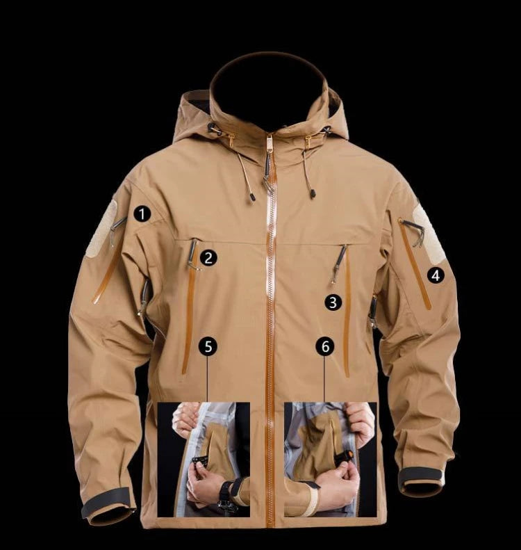 Waterproof Hardshell Tactical Jacket US Military Spring Autumn Thin Windproof Hooded Coat Men Outdoor Climbing Hiking Clothing