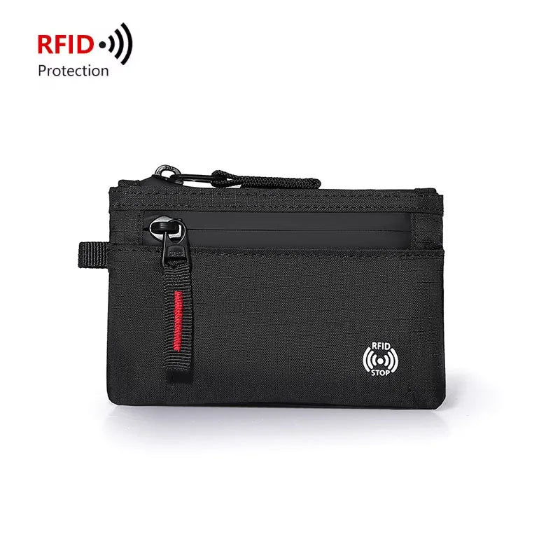 RFID Blocking Slim Nylon Wallet with Carabiner – Men's Tactical Coin Purse & Card Holder
