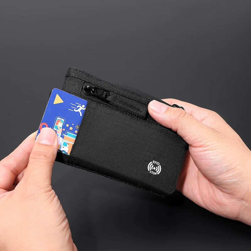 RFID Blocking Slim Nylon Wallet with Carabiner – Men's Tactical Coin Purse & Card Holder