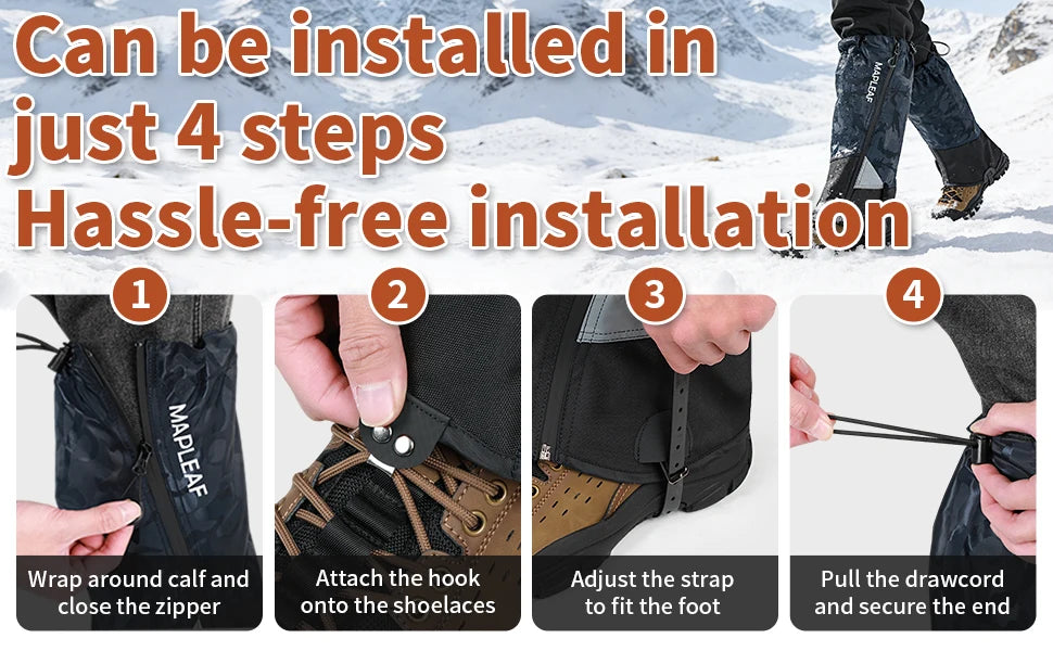 MAPLEAF Trekking Leg Gaiters Lightweight Waterproof Leg Guards Outdoor Hunting Fishing Boot Gaiters Hiking Snow Leg Gaiters