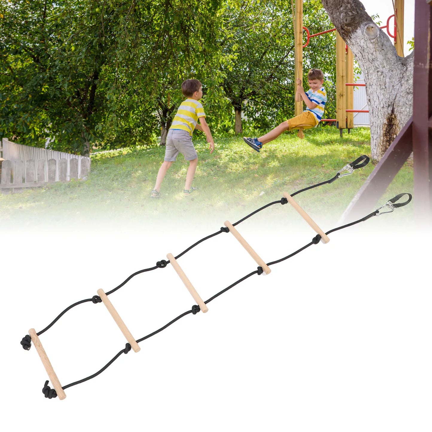 Kids Hanging Ladder Multifunctional Easy To Use Kids Swing Rope Ladder 5 Steps 100kg Prevent Slip Wooden for Playground