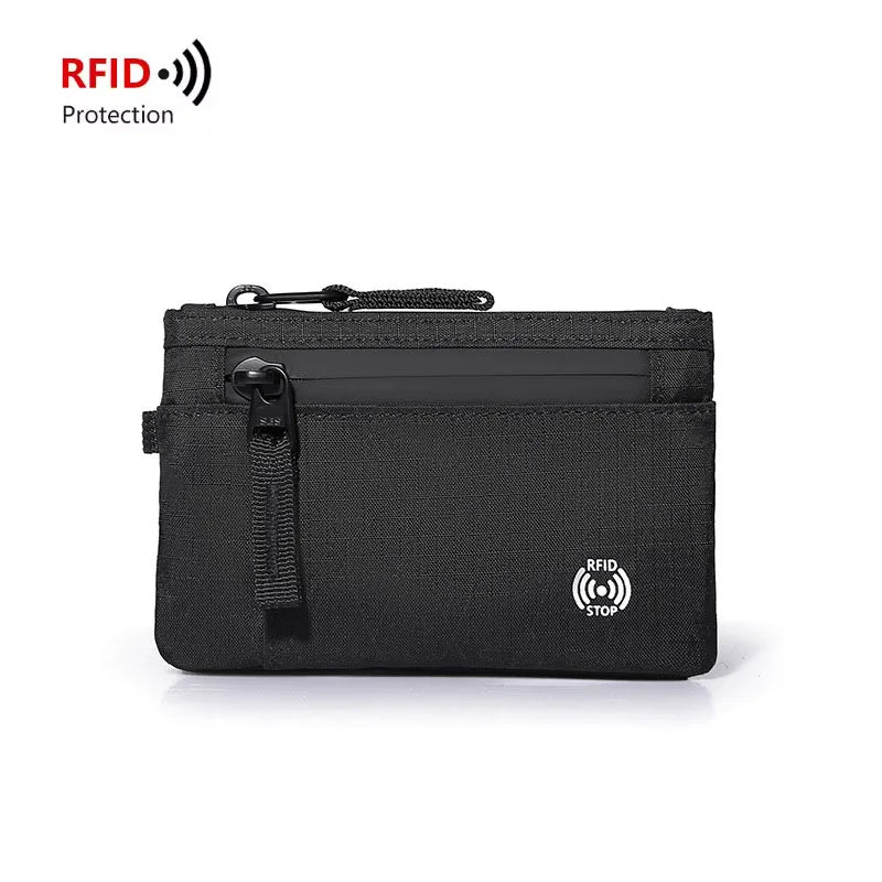 RFID Blocking Slim Nylon Wallet with Carabiner – Men's Tactical Coin Purse & Card Holder