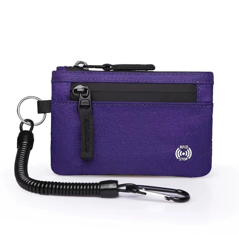 RFID Blocking Slim Nylon Wallet with Carabiner – Men's Tactical Coin Purse & Card Holder