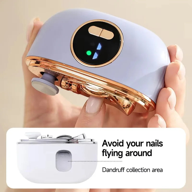 LED Electric Nail Trimmer & Polisher – Quiet Automatic Nail File with Light