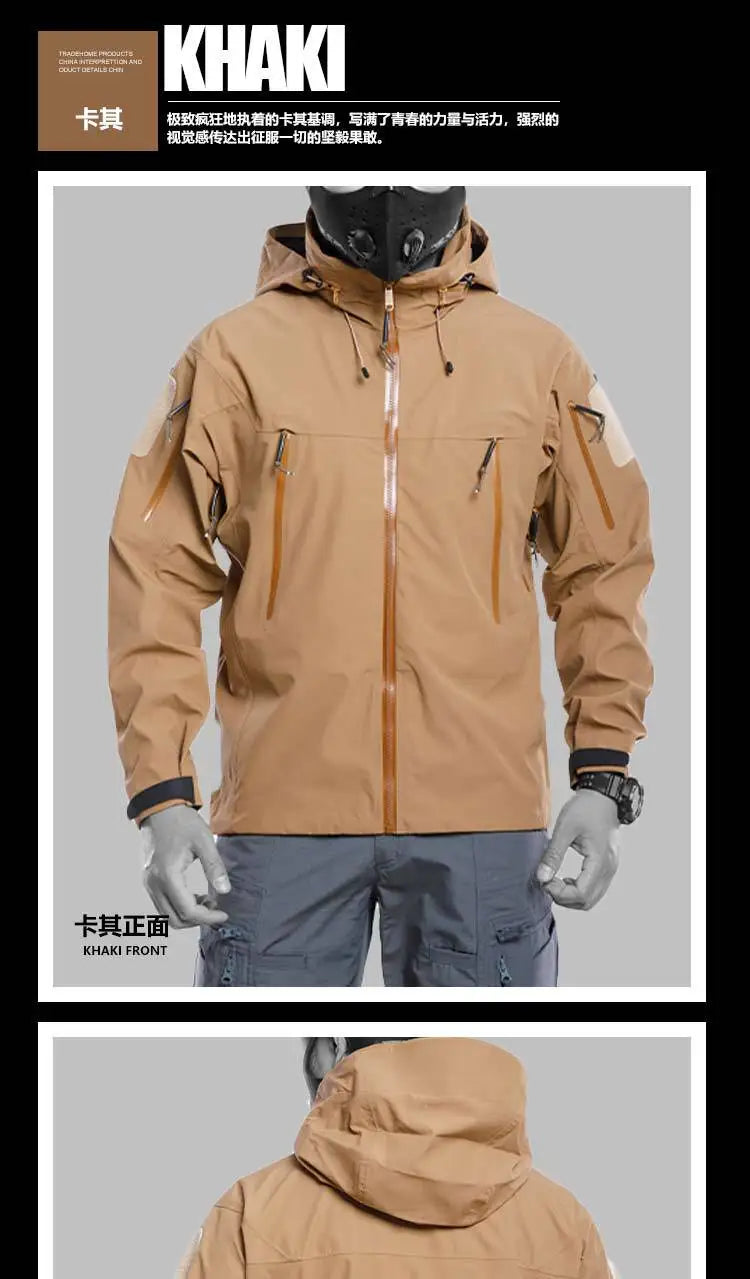 Waterproof Hardshell Tactical Jacket US Military Spring Autumn Thin Windproof Hooded Coat Men Outdoor Climbing Hiking Clothing