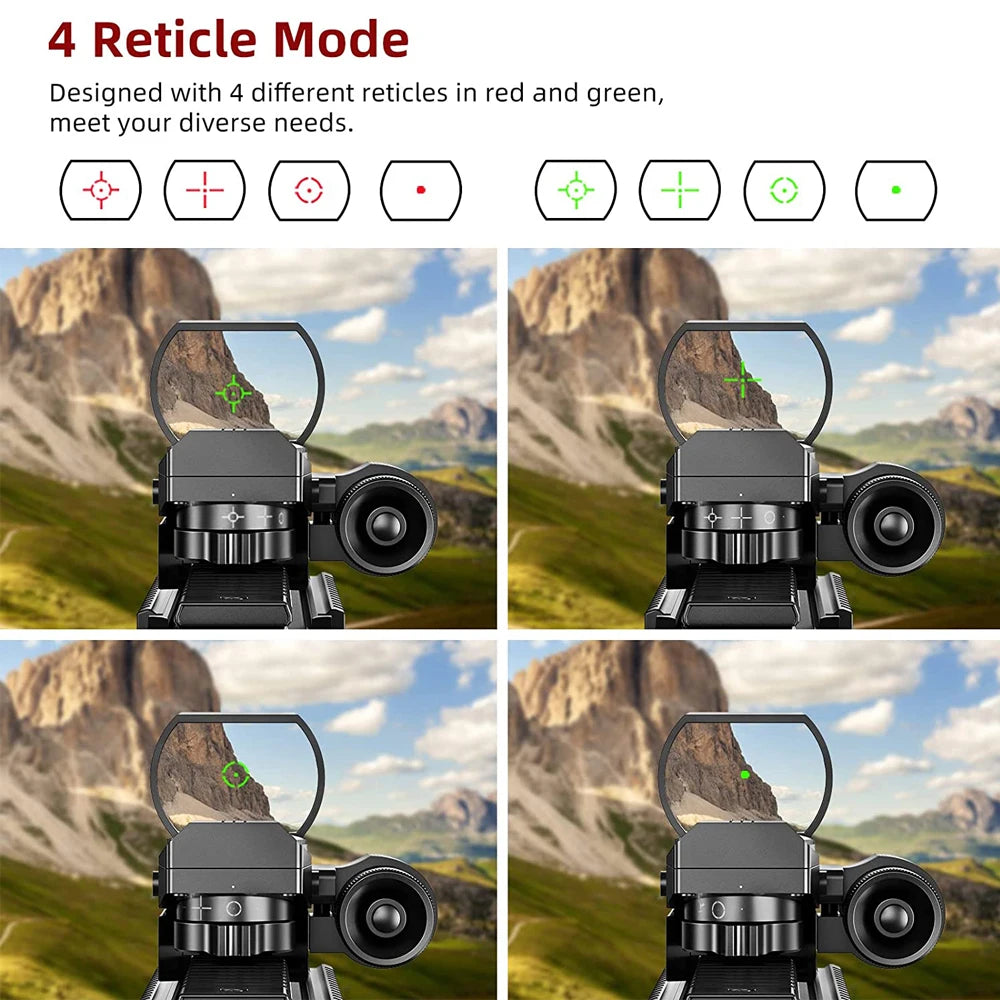 Tactical Red & Green Dot Reflex Sight – 4 Reticle Hunting Optics for 20mm Rail