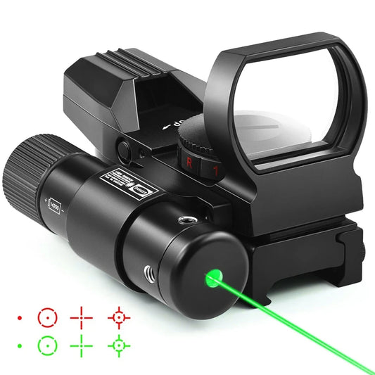 Tactical Red & Green Dot Reflex Sight – 4 Reticle Hunting Optics for 20mm Rail