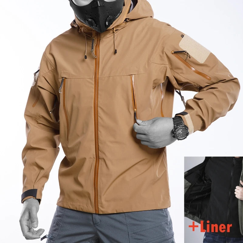Waterproof Hardshell Tactical Jacket US Military Spring Autumn Thin Windproof Hooded Coat Men Outdoor Climbing Hiking Clothing