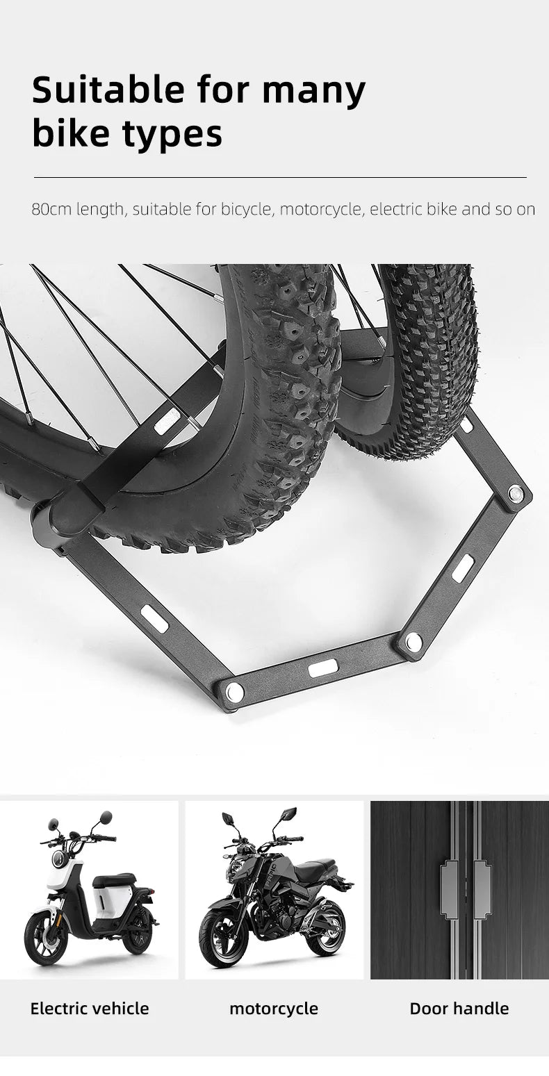 WEST BIKING Foldable Bike Lock Key Strong Security Anti-theft Bicycle Password Lock Heavy Chain Cable Padlock Motorcycle Lock