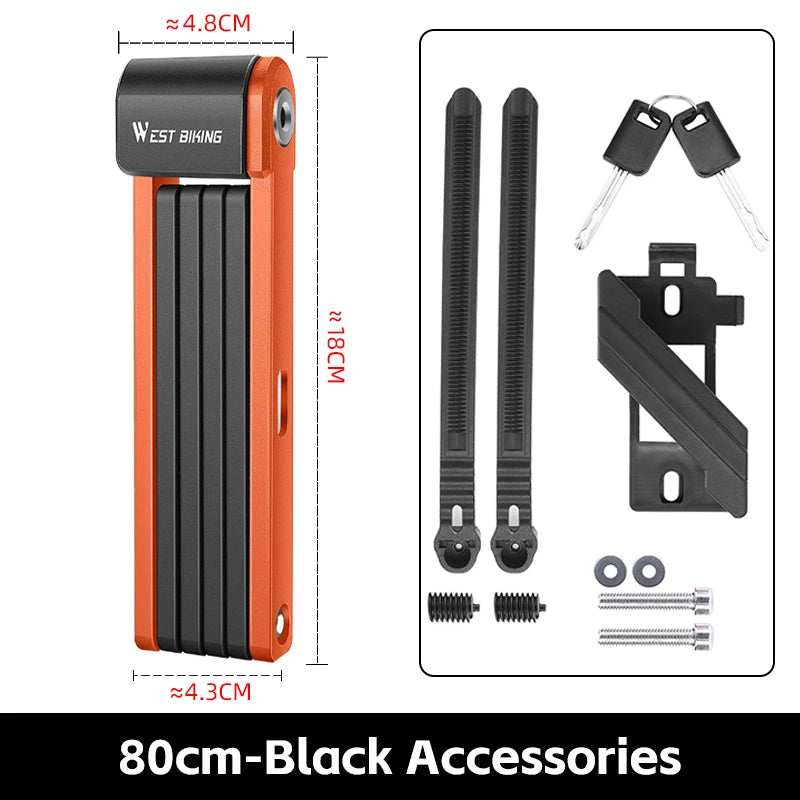 WEST BIKING Foldable Bike Lock Key Strong Security Anti-theft Bicycle Password Lock Heavy Chain Cable Padlock Motorcycle Lock