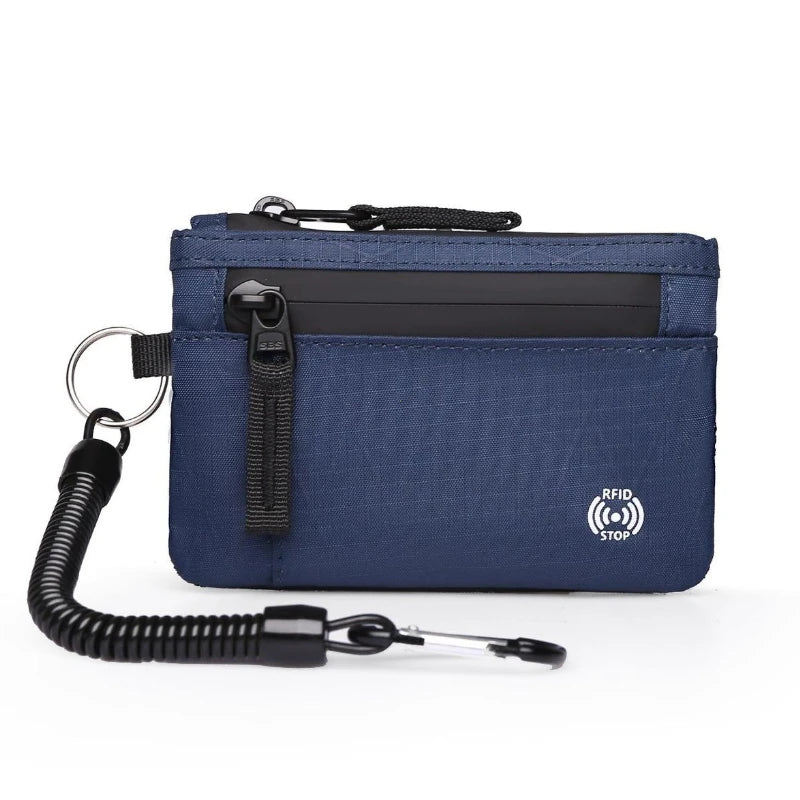 RFID Blocking Slim Nylon Wallet with Carabiner – Men's Tactical Coin Purse & Card Holder