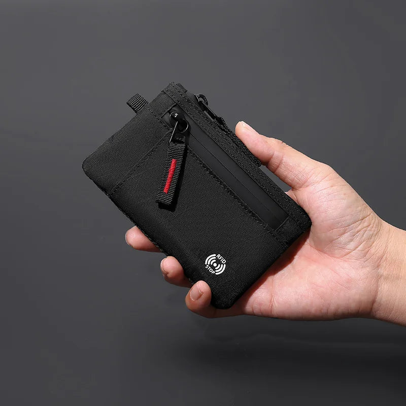 RFID Blocking Slim Nylon Wallet with Carabiner – Men's Tactical Coin Purse & Card Holder
