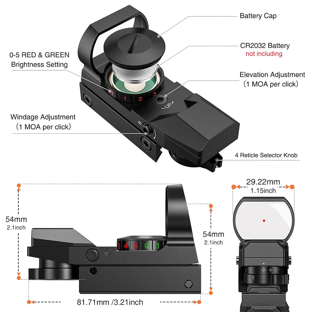 Tactical Red & Green Dot Reflex Sight Scope – Hunting Optics with 20mm Rail Mount