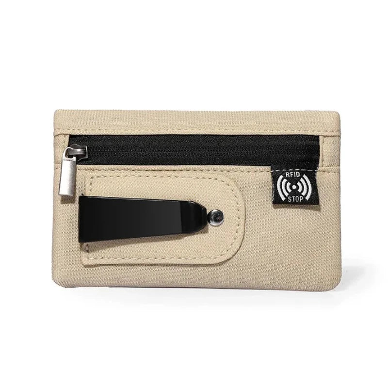 RFID Blocking Slim Nylon Wallet with Carabiner – Men's Tactical Coin Purse & Card Holder
