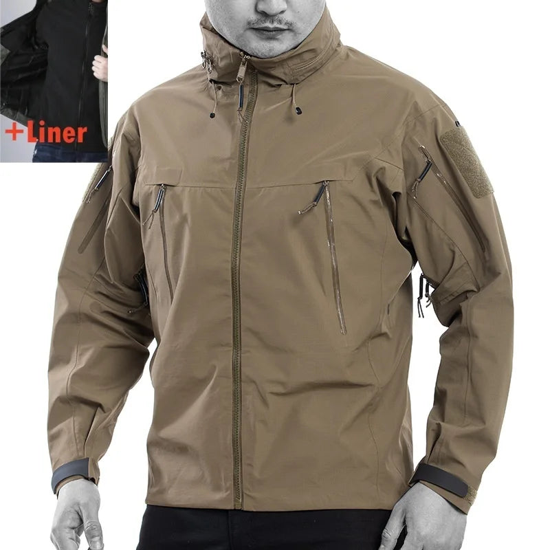 Waterproof Hardshell Tactical Jacket US Military Spring Autumn Thin Windproof Hooded Coat Men Outdoor Climbing Hiking Clothing