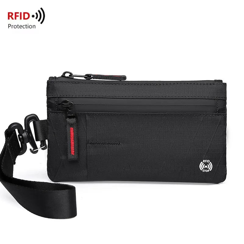 RFID Blocking Slim Nylon Wallet with Carabiner – Men's Tactical Coin Purse & Card Holder