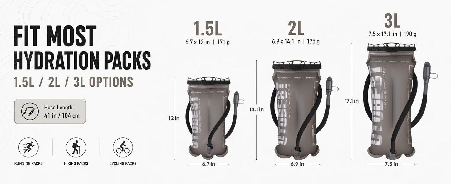 UTOBEST 1.5L/2L/3L Water Bladder Hydration Pack Reservoir TPU Water Storage Bag for Camping Cycling Running Hiking