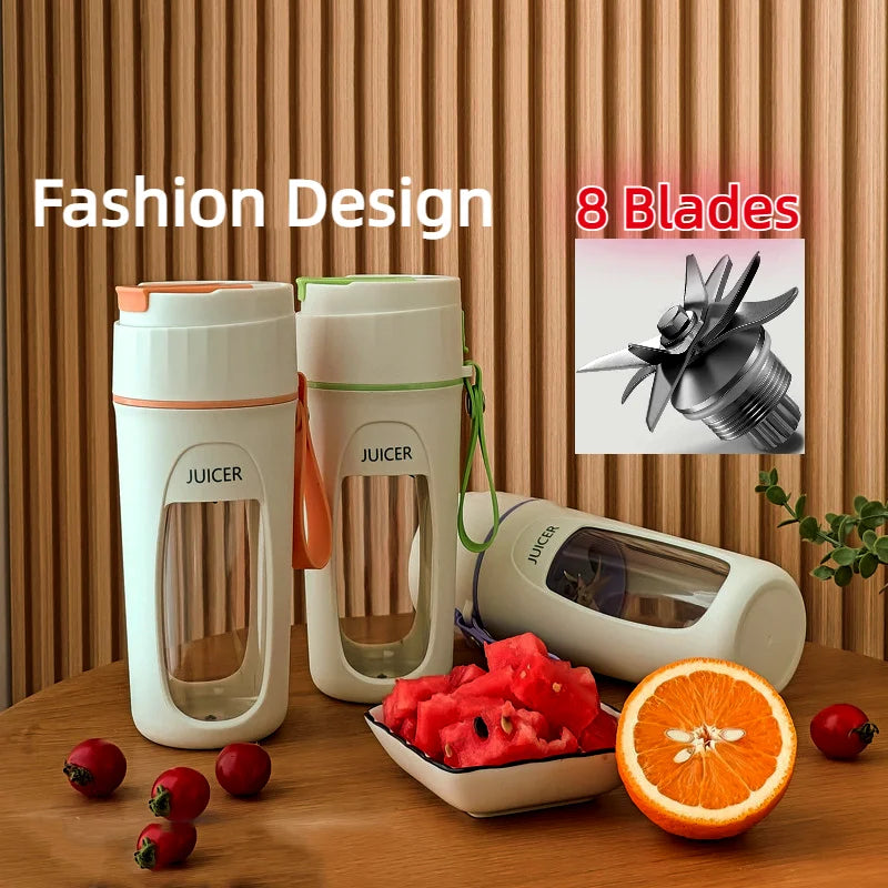 Portable Mini Electric Juicer Blender – 8-Blade 3000mAh USB Rechargeable Smoothie Maker