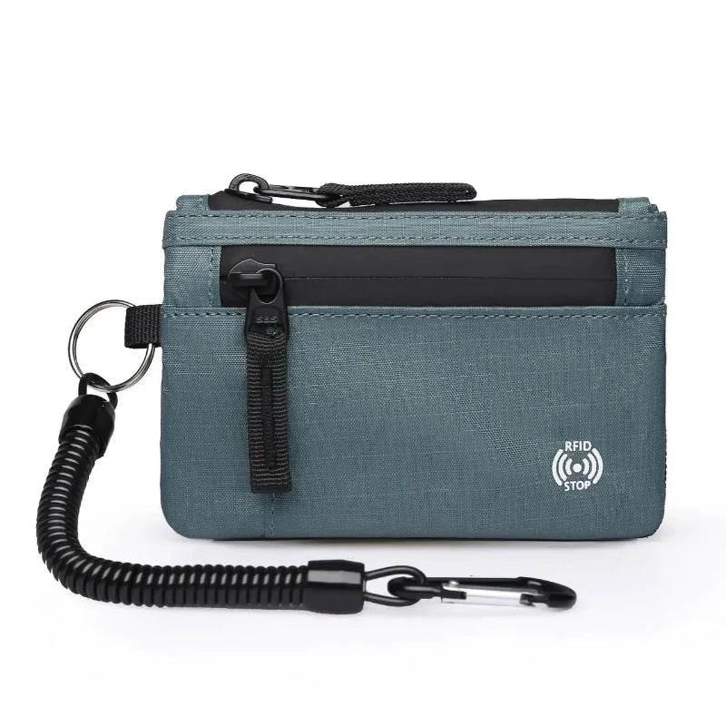RFID Blocking Slim Nylon Wallet with Carabiner – Men's Tactical Coin Purse & Card Holder