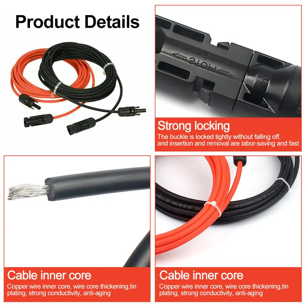6mm² 10AWG Solar Panel Extension Cable – IP68 Waterproof MC4 Connector Wire