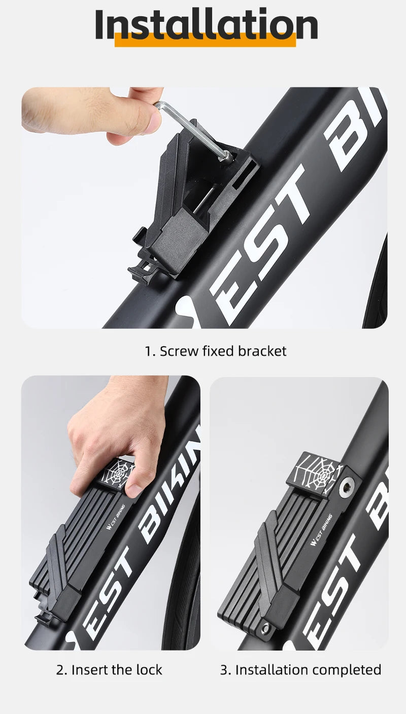 WEST BIKING Foldable Bike Lock Key Strong Security Anti-theft Bicycle Password Lock Heavy Chain Cable Padlock Motorcycle Lock