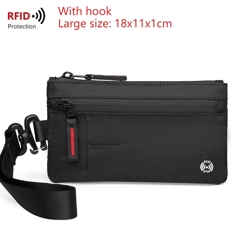 RFID Blocking Slim Nylon Wallet with Carabiner – Men's Tactical Coin Purse & Card Holder