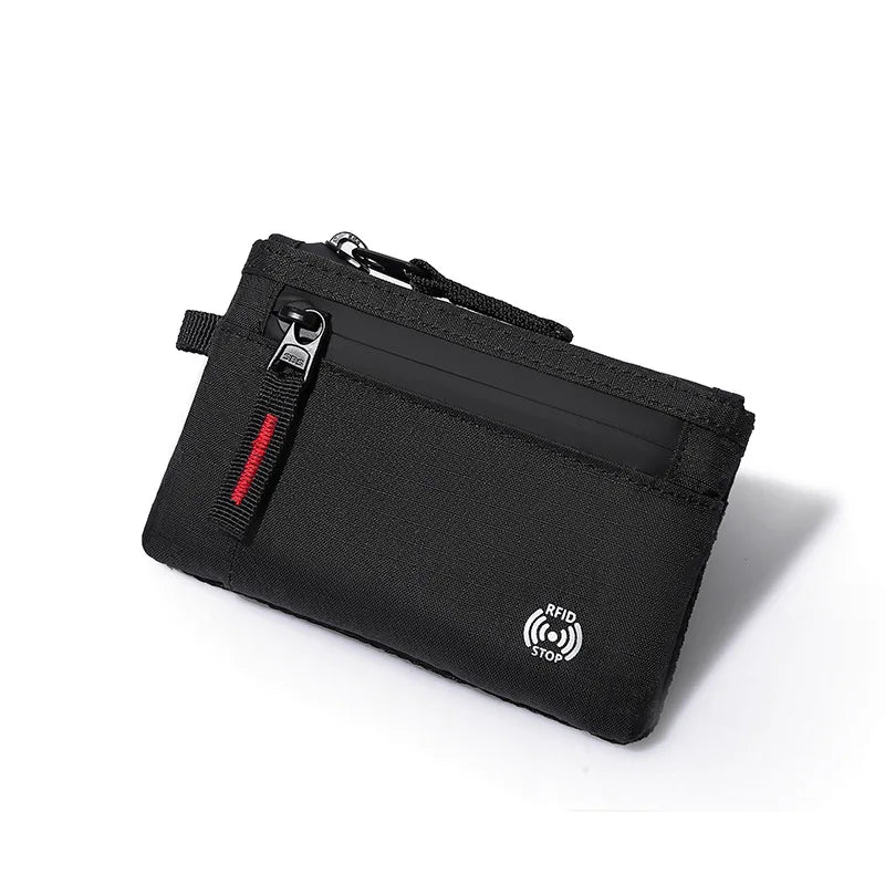 RFID Blocking Slim Nylon Wallet with Carabiner – Men's Tactical Coin Purse & Card Holder