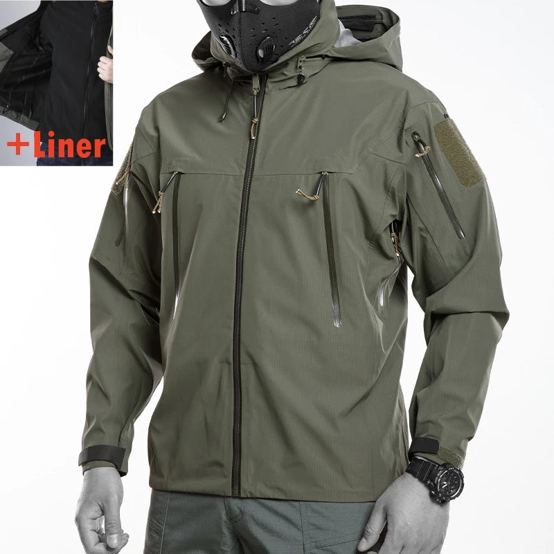 Waterproof Hardshell Tactical Jacket US Military Spring Autumn Thin Windproof Hooded Coat Men Outdoor Climbing Hiking Clothing