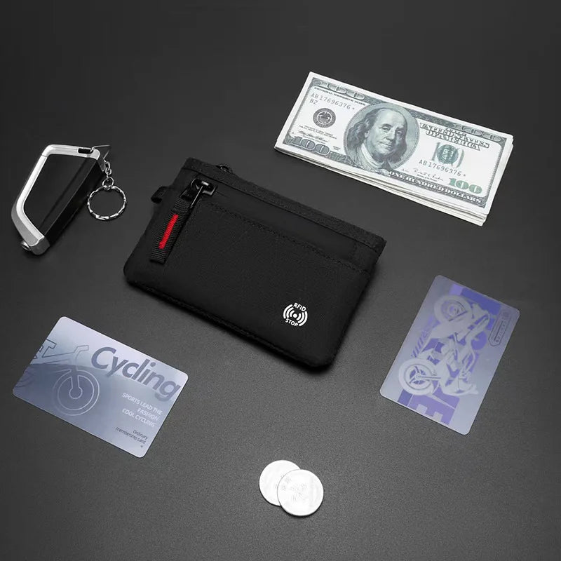 RFID Blocking Slim Nylon Wallet with Carabiner – Men's Tactical Coin Purse & Card Holder