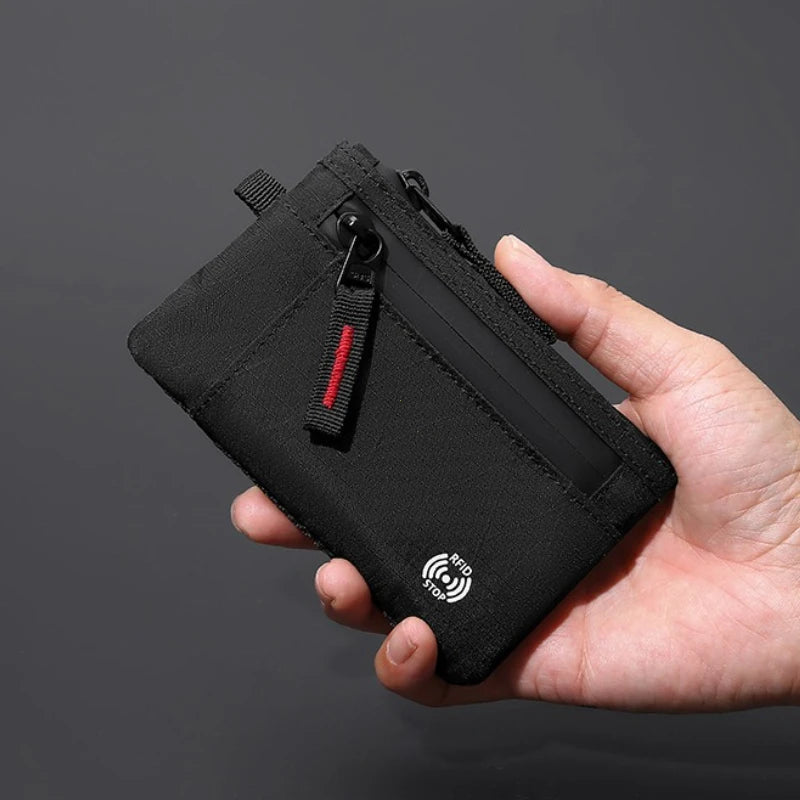 RFID Blocking Slim Nylon Wallet with Carabiner – Men's Tactical Coin Purse & Card Holder