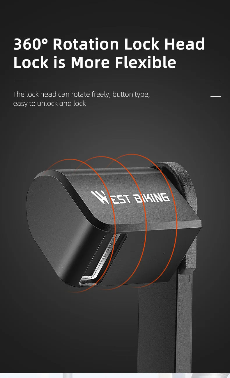 WEST BIKING Foldable Bike Lock Portable Anti-Theft Security Folding Padlock for MTB Road Bike E-bike Scooter Bicycle Accessories