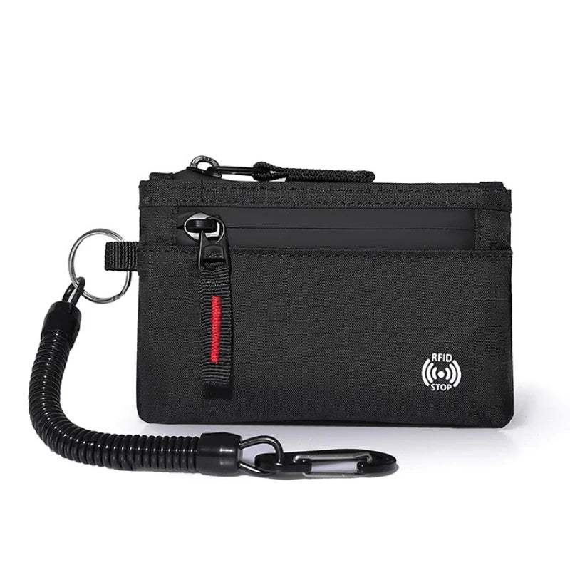 RFID Blocking Slim Nylon Wallet with Carabiner – Men's Tactical Coin Purse & Card Holder