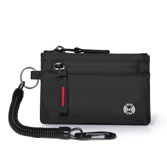 RFID Blocking Slim Nylon Wallet with Carabiner – Men's Tactical Coin Purse & Card Holder