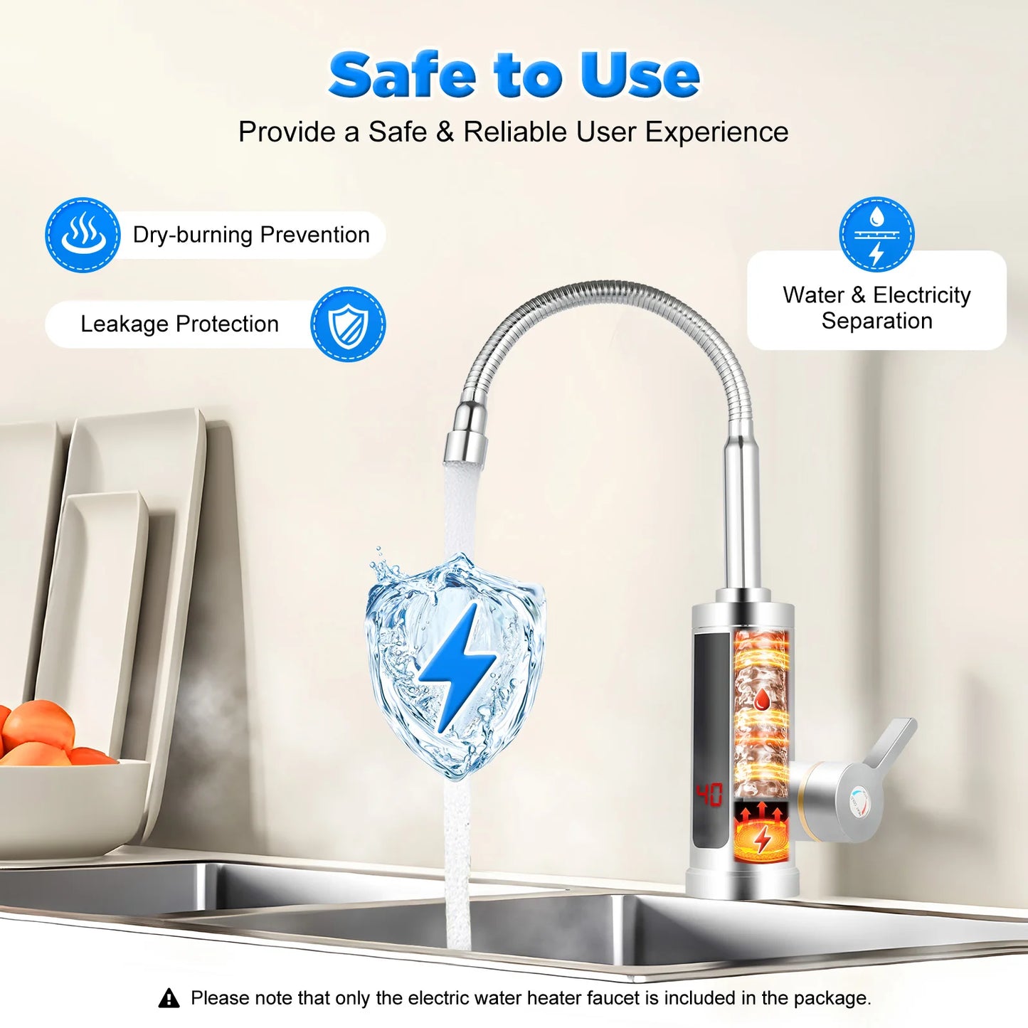 3000W Instant Electric Hot Water Faucet – LED Screen Kitchen & Bathroom Tap