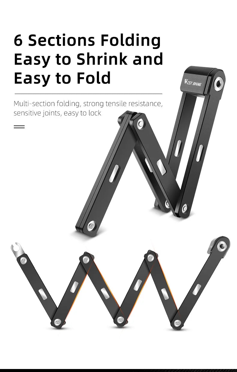 WEST BIKING Foldable Anti-Theft Bicycle Lock – Portable Security Chain Lock for MTB & E-Bike