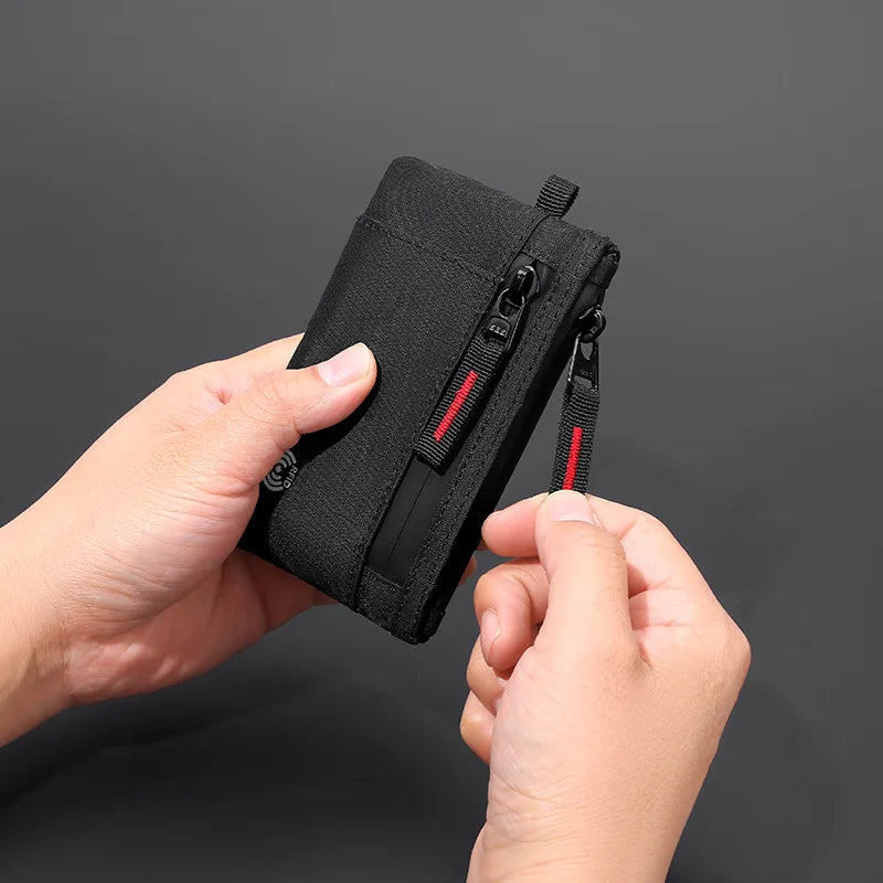 RFID Blocking Slim Nylon Wallet with Carabiner – Men's Tactical Coin Purse & Card Holder
