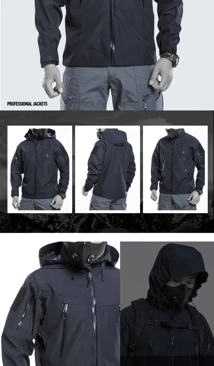 Waterproof Hardshell Tactical Jacket US Military Spring Autumn Thin Windproof Hooded Coat Men Outdoor Climbing Hiking Clothing