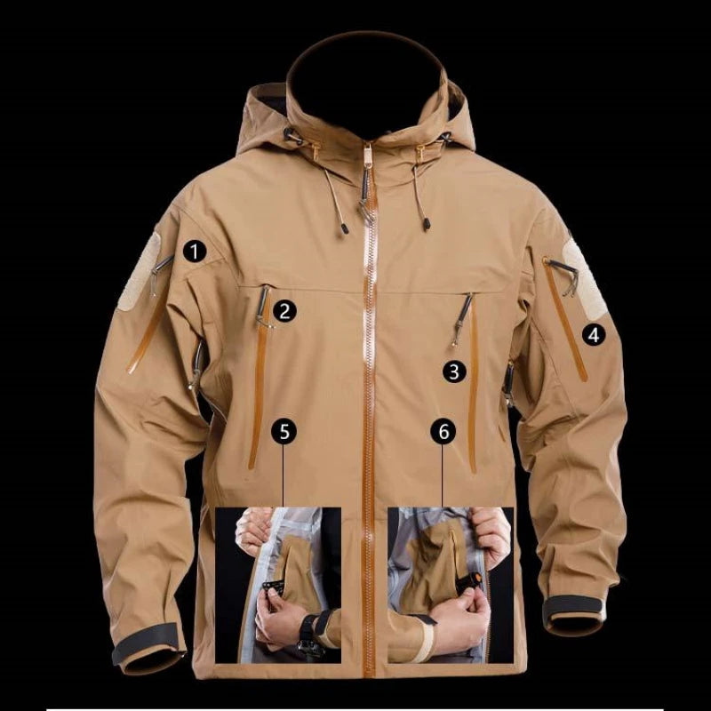 Waterproof Hardshell Tactical Jacket US Military Spring Autumn Thin Windproof Hooded Coat Men Outdoor Climbing Hiking Clothing