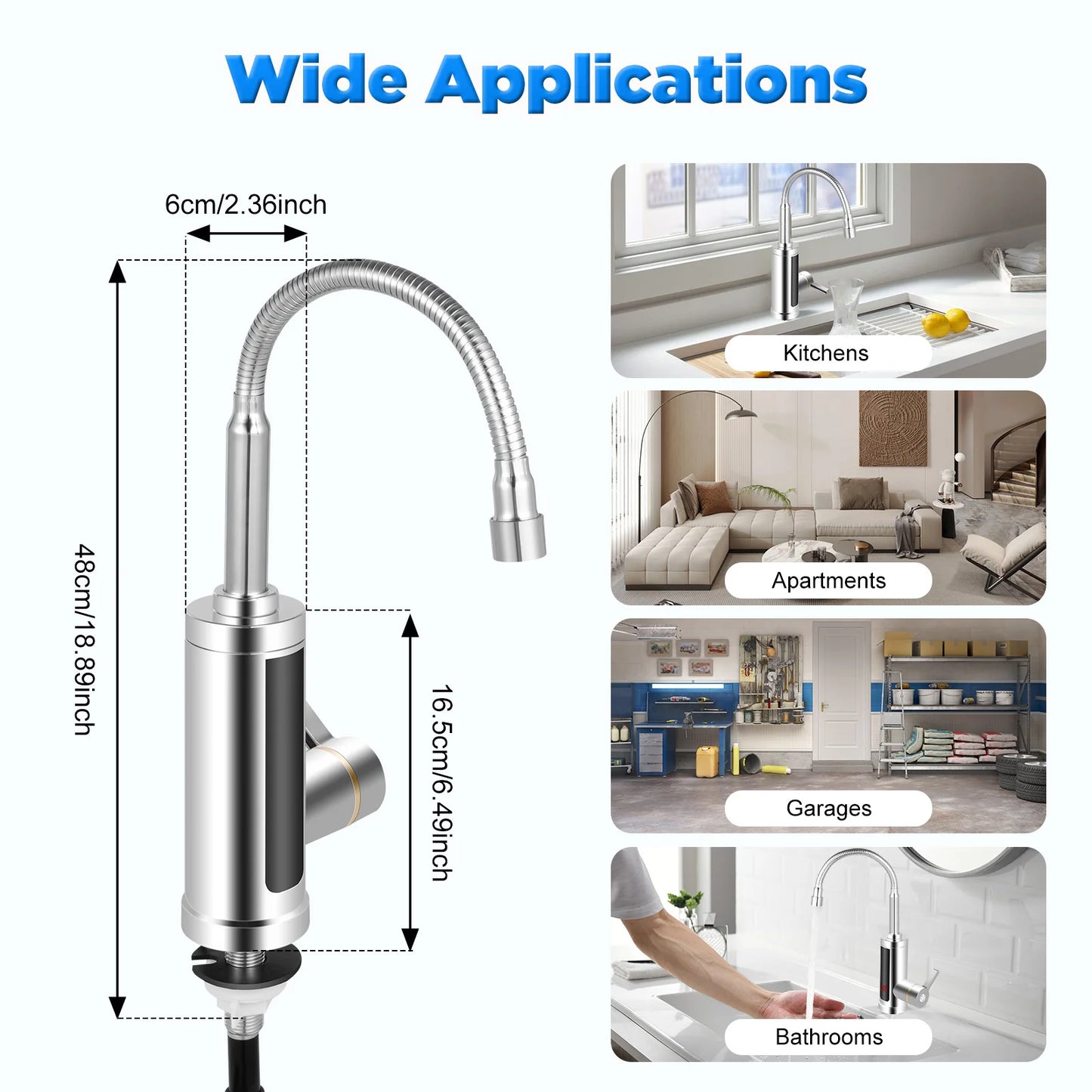 3000W Instant Electric Hot Water Faucet – LED Screen Kitchen & Bathroom Tap