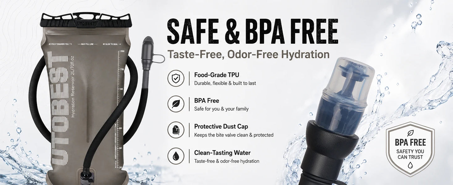 UTOBEST 1.5L/2L/3L Water Bladder Hydration Pack Reservoir TPU Water Storage Bag for Camping Cycling Running Hiking